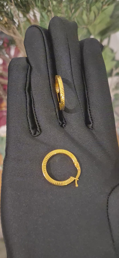 Gold Textured Hoop Earrings 21KT - FKJERN21KM11262