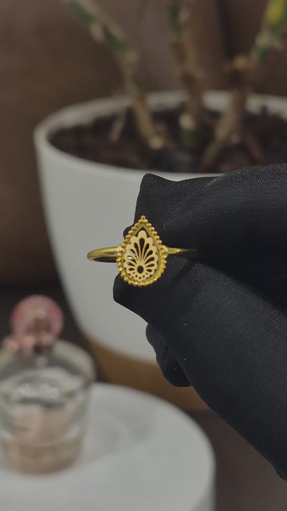 Gold Teardrop Filigree Ring 21KT - FKJRN21KM12235