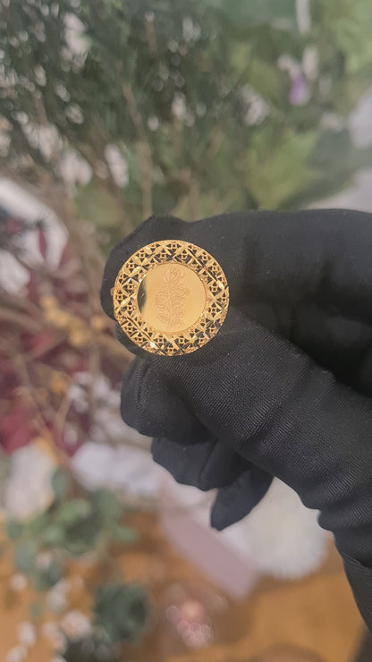 Gold Floral Engraved Ring 21KT - FKJRN21KM10913