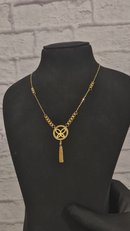 Gold Pendant Necklace with a Tassel Drop 21KT - FKJNKL21KM12260