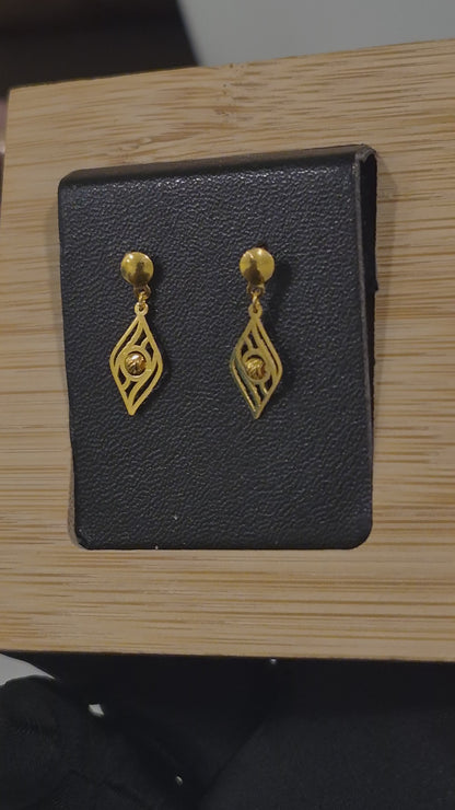Gold Classic Cutwork Earrings 21KT - FKJERN21KM12246