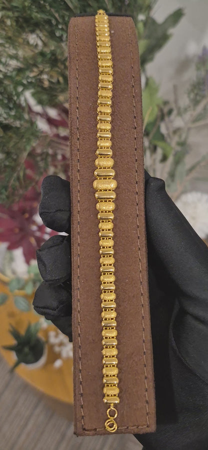 Gold Ribbed Link Bracelet 21KT - FKJBRL21KM11499