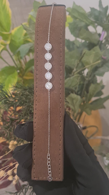 Sterling Silver 925 Five Bezel Stone Bracelet - FKJBRLSL10708