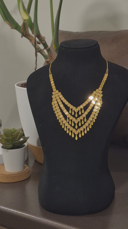 Gold Multi-Layered Dangling Teardrop Charms Necklace 21KT - FKJNKL21KM12214