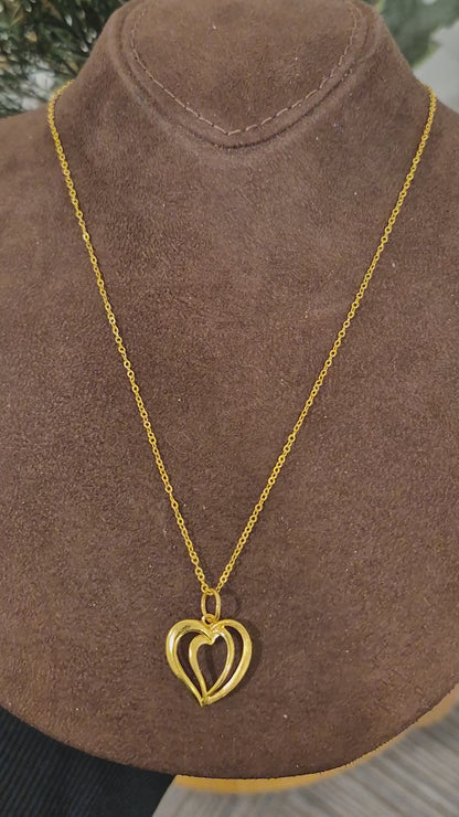 Gold Dual Heart Necklace 21KT - FKJNKL21KM11325