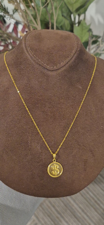 Gold Dollar Sign Necklace 21KT - FKJNKL21KM11366