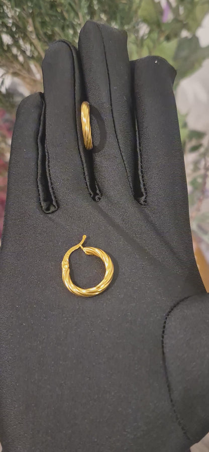 Gold Twisted Finish Hoop Earrings 21KT - FKJERN21KM11264