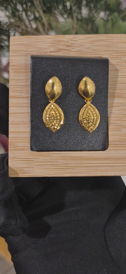 Gold Leaf Drop Earrings 21KT - FKJERN21KM11381