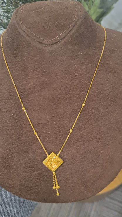 Gold Square Tassel Necklace 21KT - FKJNKL21KM10902