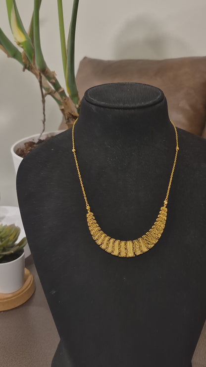 Gold Dazzling Textured Chevron Necklace 21KT -  FKJNKL21KM12220