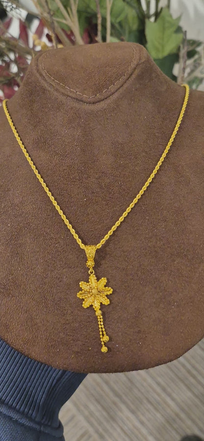 Gold Floral Star Drop Necklace 21KT - FKJNKL21KM11452