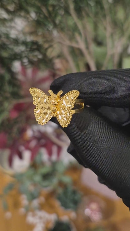 Gold Textured Butterfly Ring 21KT - FKJRN21KM11166
