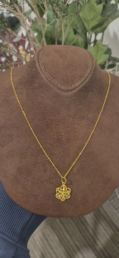 Gold Floral Filigree Necklace 21KT - FKJNKL21KM11341