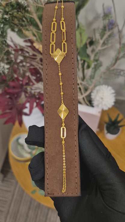 Gold Textured Charm Bracelet 21KT - FKJBRL21KM11987