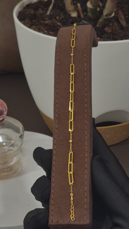 Gold Paperclip Double Bead Chain Bracelet 21KT - FKJBRL21KM12254