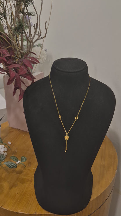Gold Flower Hanging Tassel Necklace 21KT - FKJNKL21KM12276