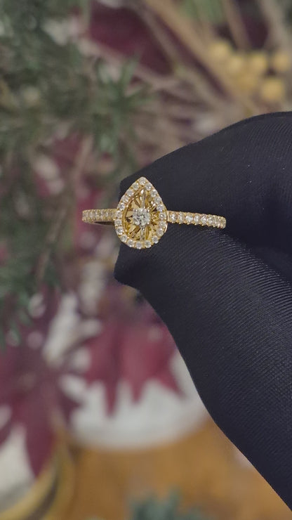 Round Brilliant Cut Diamonds Almond Ring in 18KT Yellow Gold - FKJRN18KMD12105