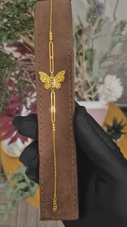 Gold Paperclip Chain Butterfly Shaped Bracelet 21KT - FKJBRL21KM12201