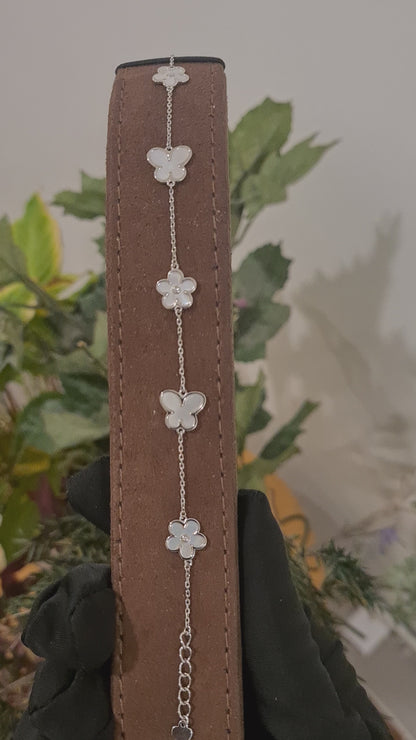 Sterling Silver 925 Floral Butterfly Charm Bracelet - FKJBRLSL10673