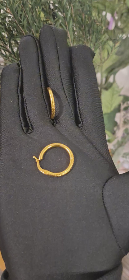 Gold Textured Detail Hoop Earrings 21KT - FKJERN21KM11266