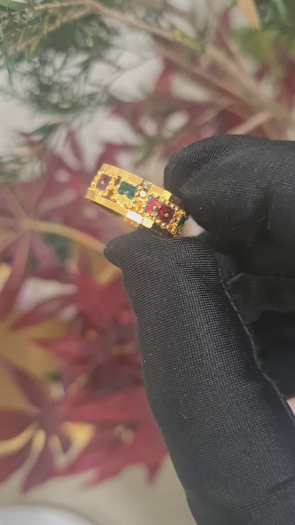 Gold Green & Red Ring 21KT - FKJRN21KM10465