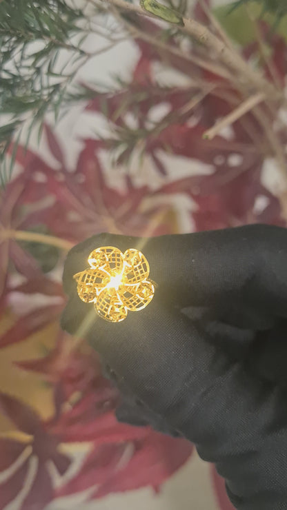 Gold Flower Shaped Turkish Design Ring 21KT - FKJRN21KM10461