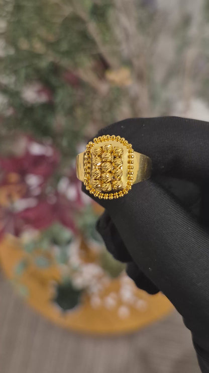Gold Beaded Design Ring 21KT - FKJRN21KM11776