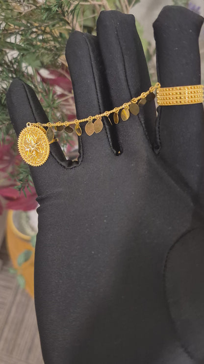 Gold Hand Chain Ring 21KT - FKJRN21KM11663