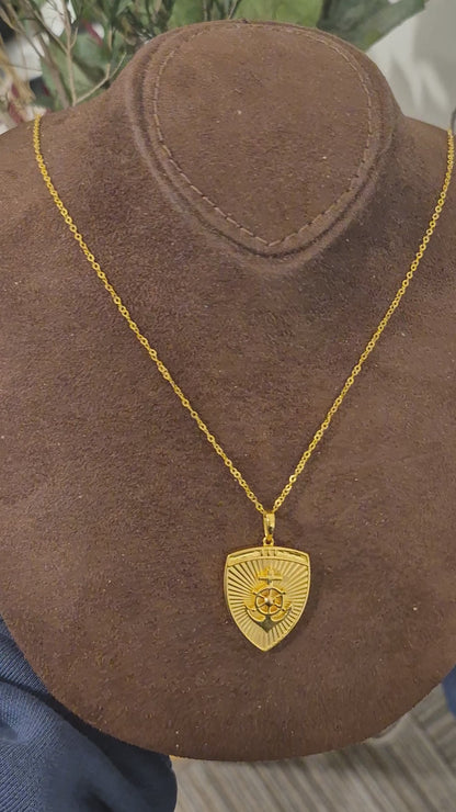 Gold Anchor Shield Necklace 21KT - FKJNKL21KM11331