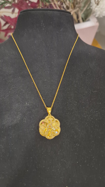 Gold Necklace (Chain with Elegant Flower Shaped Pendant) 21KT - FKJNKL21KM11859