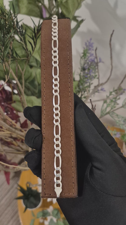 Sterling Silver 925 Figaro Chain Bracelet - FKJBRLSLM12335