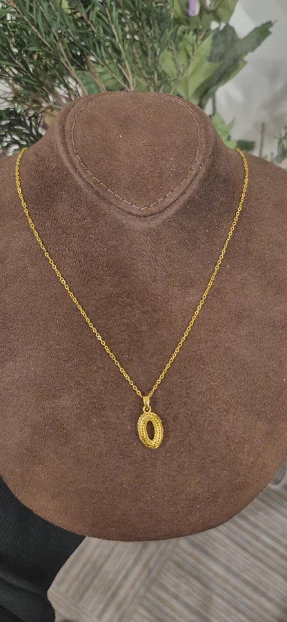 Gold Textured Oval Necklace 21KT - FKJNKL21KM11293