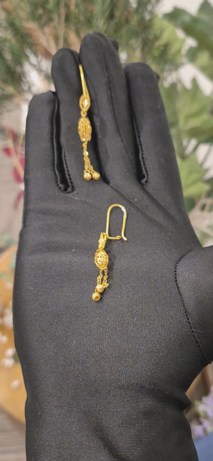 Gold Dangler Earrings 21KT - FKJERN21KM11609