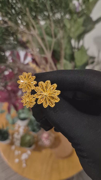 Gold Floral Design Ring 21KT - FKJRN21KM11782