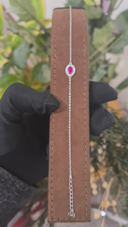 Sterling Silver 925 Oval Ruby Bracelet - FKJBRLSL10667