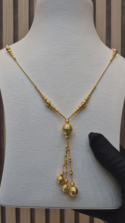 Gold Beaded Tassel Necklace 21KT - FKJNKL21KM10363