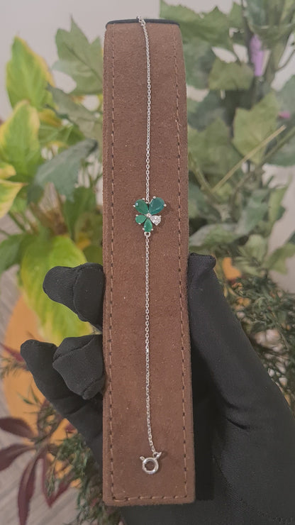 Sterling Silver 925 Green Floral Bracelet - FKJBRLSL10687