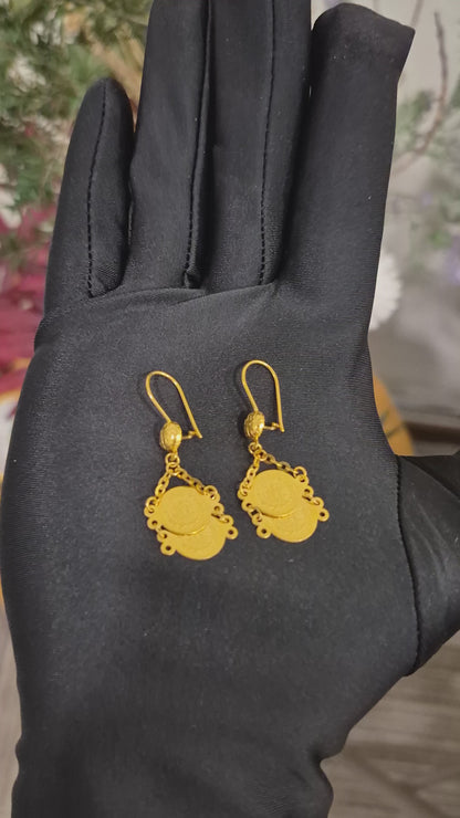Gold Turkish Lira Earrings 21KT - FKJERN21KM12079