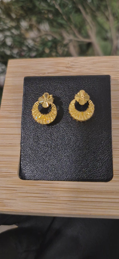 Gold Floral Halo Earrings 21KT - FKJERN21KM11514