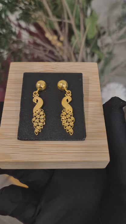 Gold Peacock Design Earrings 21KT - FKJERN21KM11651
