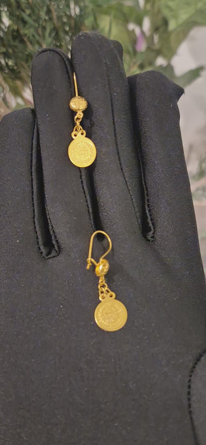 Gold Coin Dangle Earrings 21KT - FKJERN21KM11427