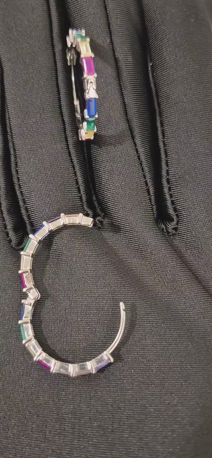 Sterling Silver 925 Multicolor Hoop Earrings - FKJERNSL11087