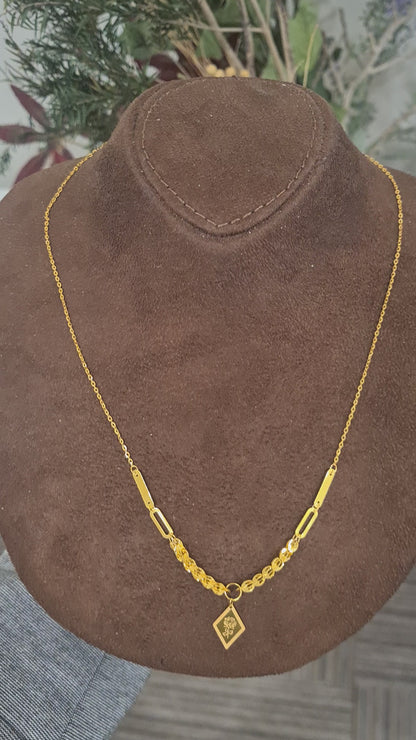 Gold Classic Rose Charm Drop Necklace 21KT - FKJNKL21KM10901