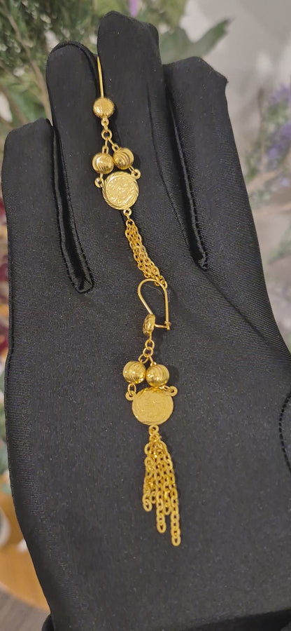 Gold Coin Tassel Earrings 21KT - FKJERN21KM11422
