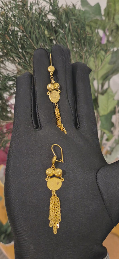 Gold Chain Tassel Earrings 21KT - FKJERN21KM11398