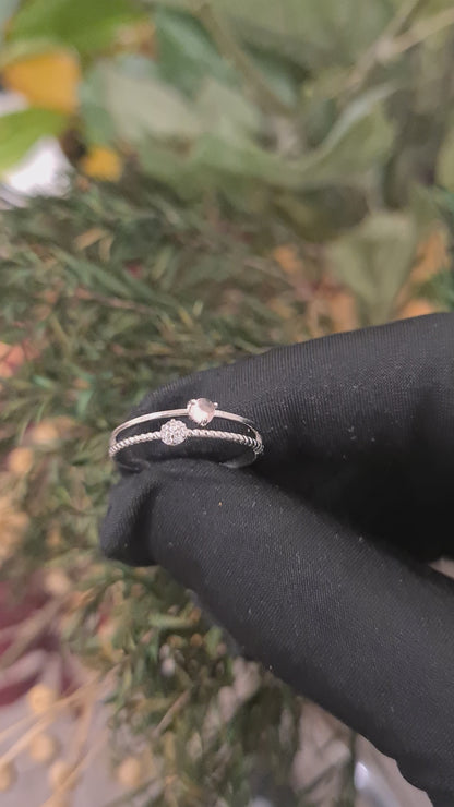 Sterling Silver 925 Dual Band Heart Ring - FKJRNSL10744