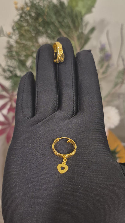 Gold Heart Shaped Dangler Earrings 21KT - FKJERN21KM12028