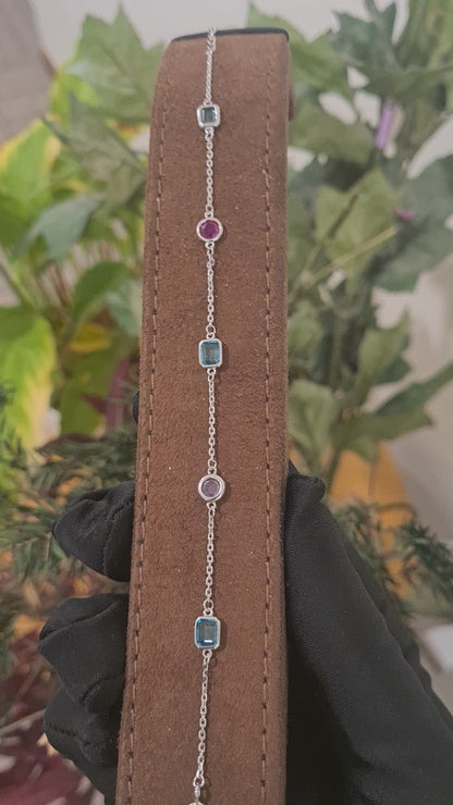 Sterling Silver 925 Multi Crystal Bracelet - FKJBRLSL10689