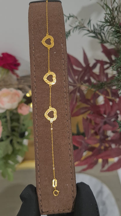 Gold Triple Heart Charm Bracelet 21KT - FKJBRL21KM10514
