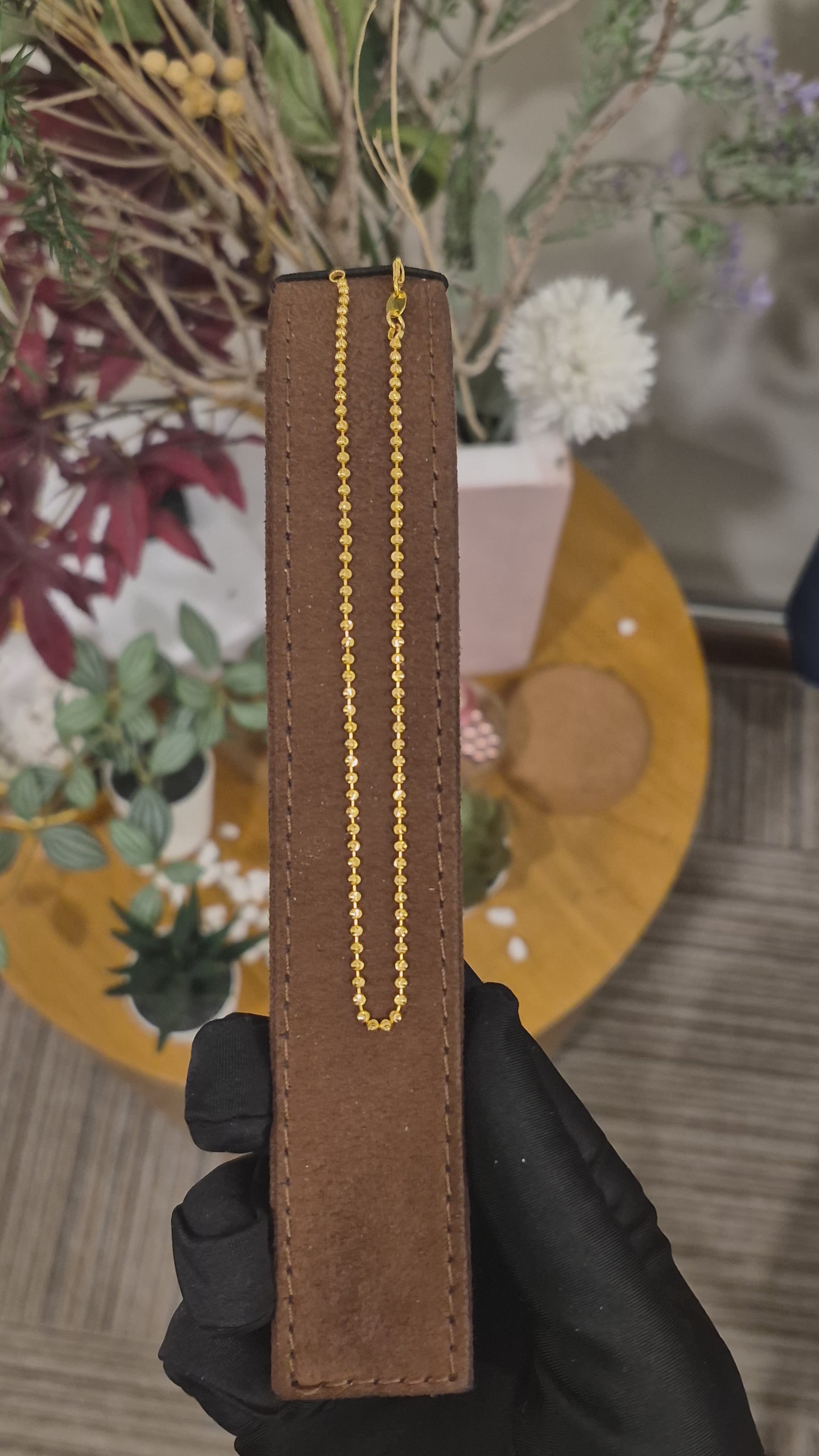 Gold Beaded Link Anklet 21KT - FKJANKL21KM11645